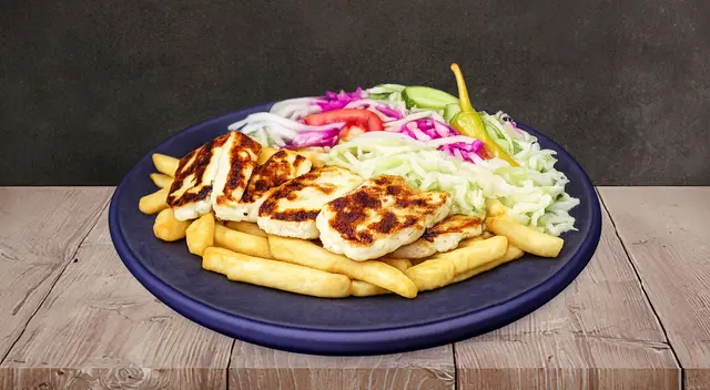 Halloumi Kebab On Fries