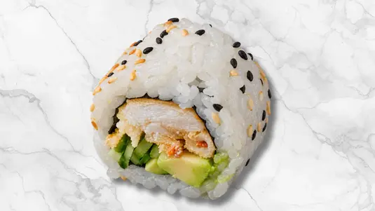 Uramaki roll with crispy soft shell crab, avocado and spicy mayo. — delivery in Cranham RM14