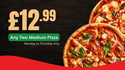 Any Two Medium Pizzas