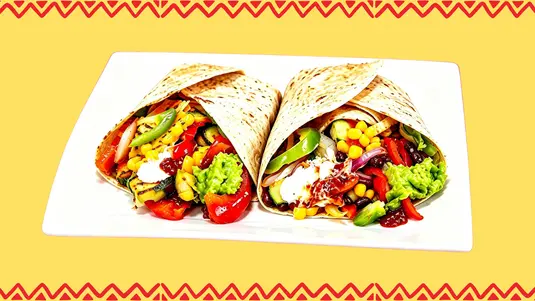 Two 10 inch tortilla wrap, comes with grilled onion, grilled mix pepper, sour cream guacamole, salsa & cheese