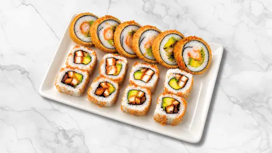 6pc crunchy prawn & 8pc chicken katsu uramaki. — delivery in Cranham RM14