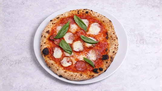 Napoli salami, buffalo cheese, basil

“Please note: All gluten and gluten-free pizzas are cooked in the same oven. If you