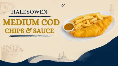 Medium Cod, Chips and Sauce