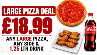 Any Large pizza, Any  sides and a Large drink