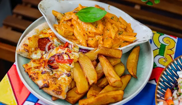 Pasta, Chips & 2 Slices of Pizza