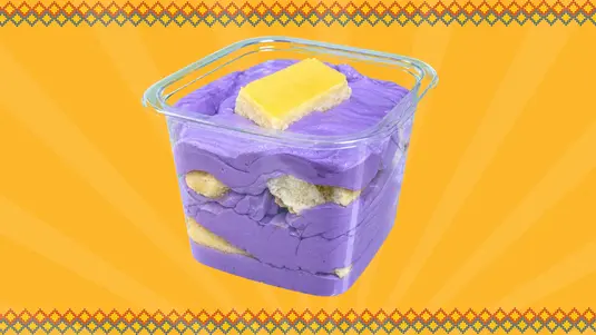 Our own take on a classic dessert, layer of Ube mascarpone cream, lady fingers & creme caramel. Sweet, velvety & uniquely