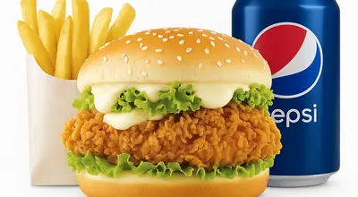 Crispy Breaded Burger Meal.