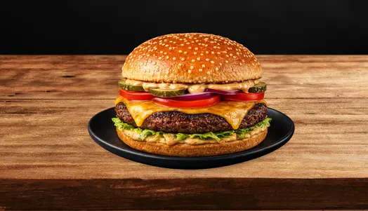 A classic beef burger served in a soft bun with fresh salad and sauces. — delivery in Ellenbrook AL10